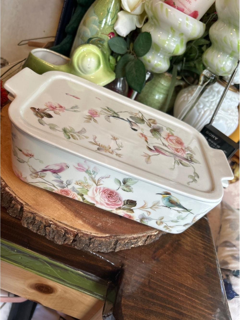 Grace Floral and Bird Porcelain Covered Casserole Dish